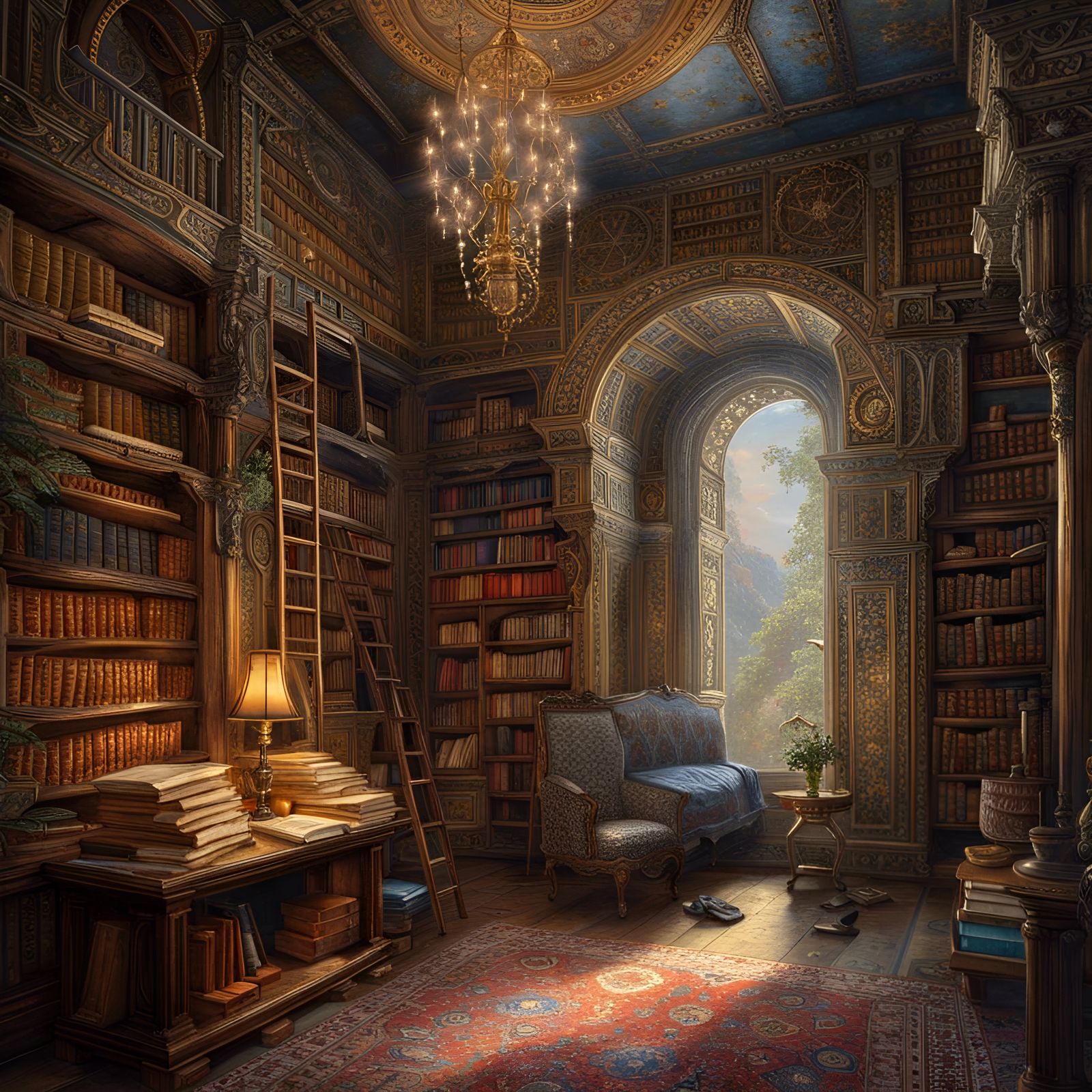 Magical Castle Library with Intricate Details