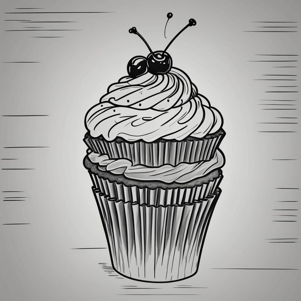 Cupcake Coloring Page in Naive Lineart Style