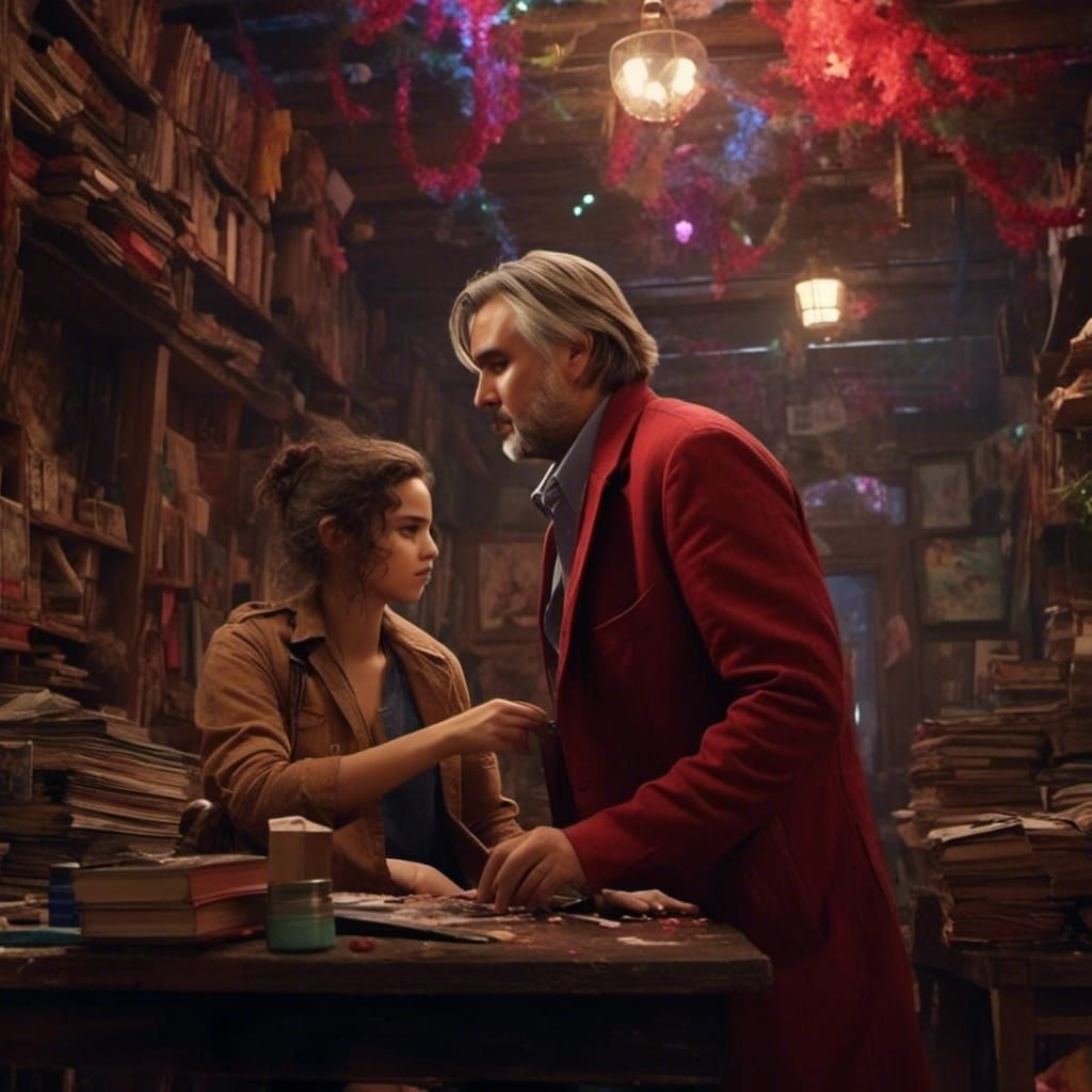 Muscular Man Holding Red-Haired Woman: Detailed Digital Art