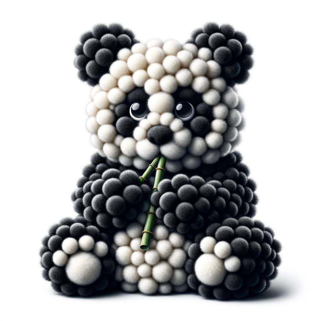 Pom Pom Panda Munching on Bamboo