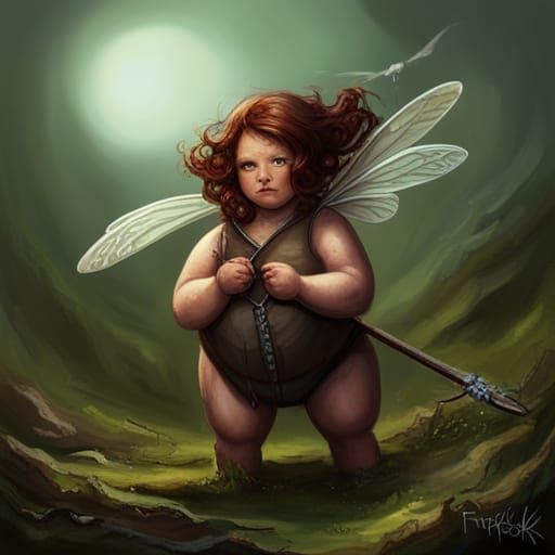 Tough Fairy with Dragonfly Wings in Dark Style