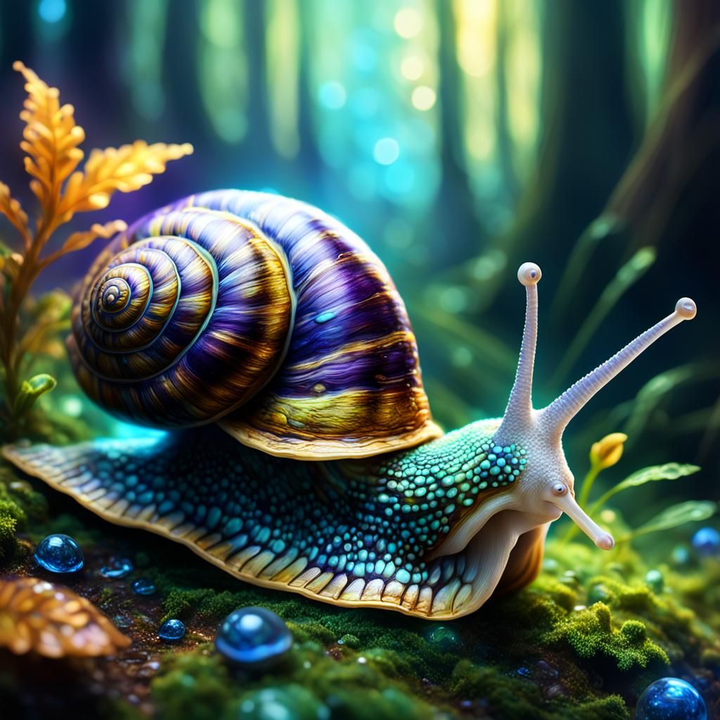 Turbo Snail in Fantasy Forest, Digital Art