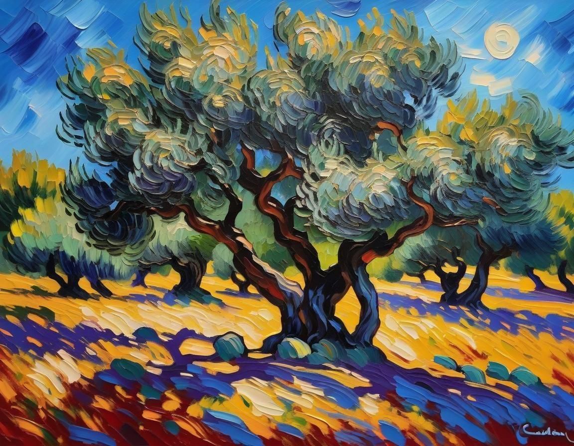 Olive Trees in Palestine: Impressionist Impasto Painting