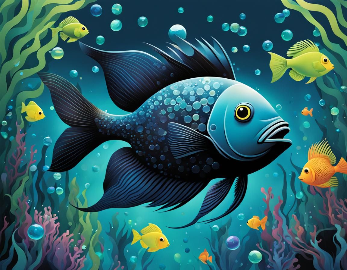 Cubist Puzzle Fish in Kelp Forest