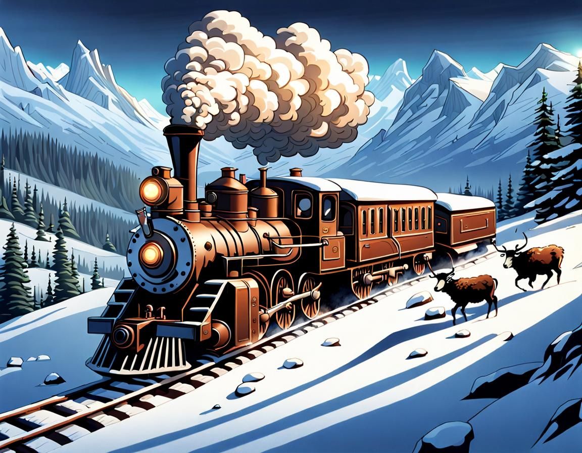 Steam Train in the Rockies: Comic Book Art