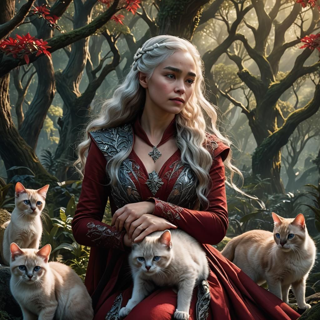 Daenerys Targaryen with Kitten in Crystal Forest