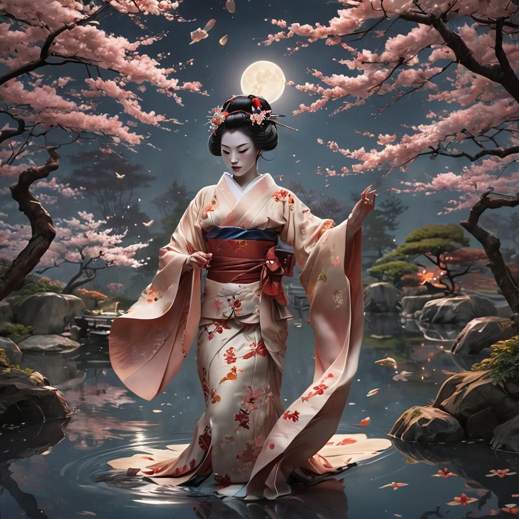 Geisha Moon Dance: Surreal Concept Art