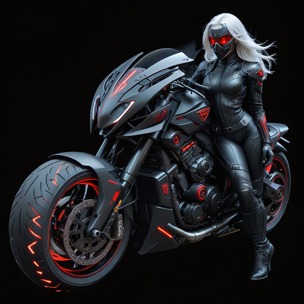Cyberpunk Beauty Rides a Futuristic Motorcycle