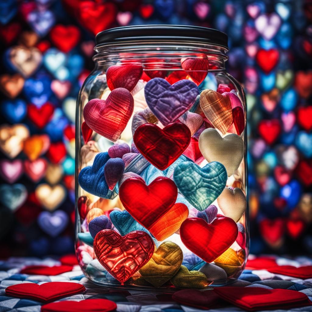 Jar of Hearts Double Exposure: Glass and Textile Art
