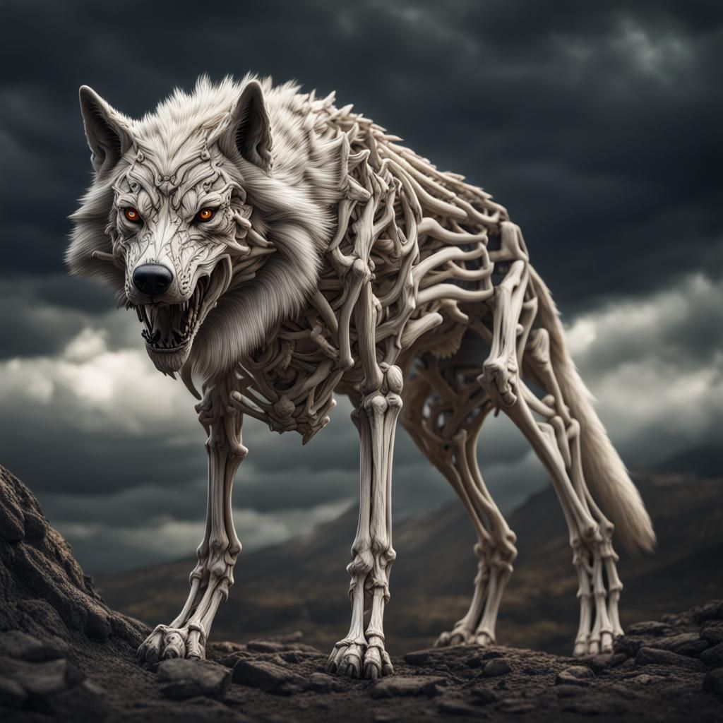 Hyperrealistic Bone Wolf in High Definition