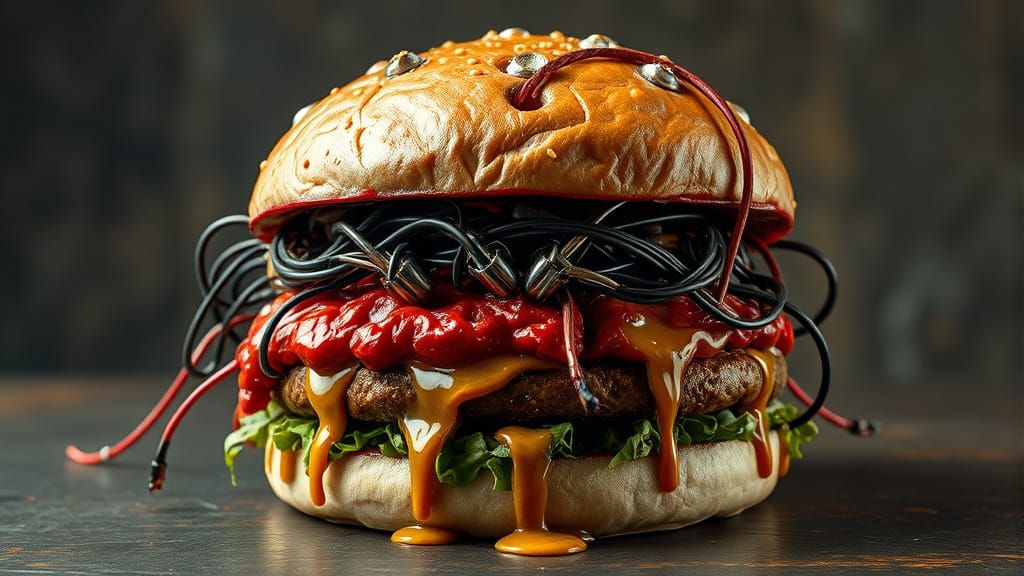 Biomechanical Horror Hamburger in Giger Style