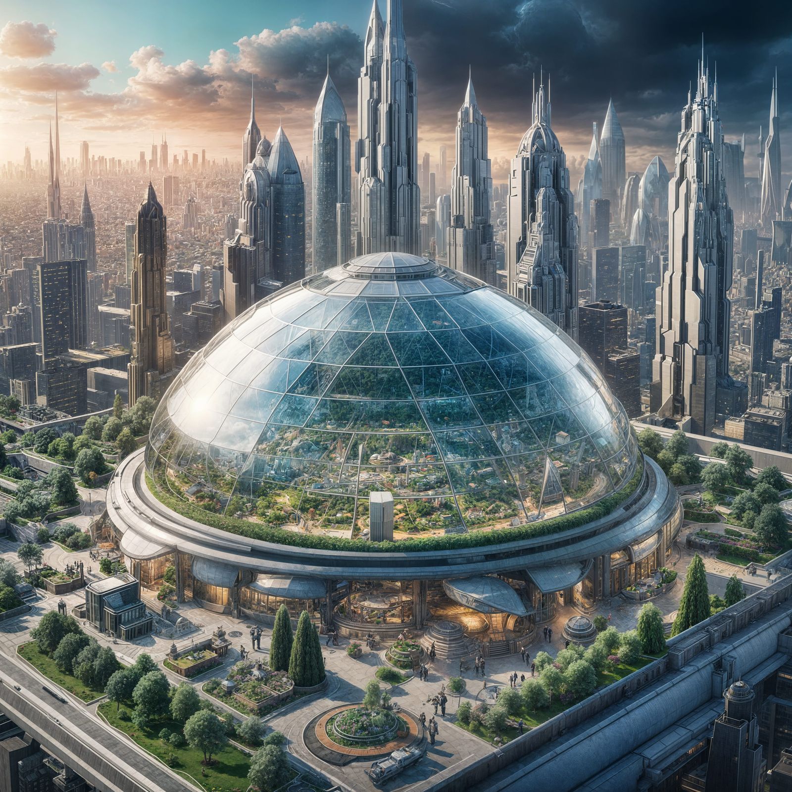 Arcology garden in the city sky.