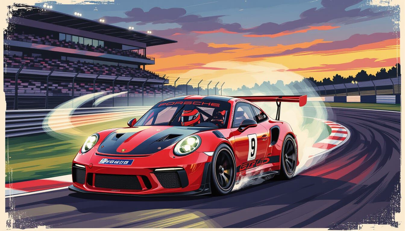 Porsche 911 GT3 RS Speeds Mulsanne Straight at Dusk