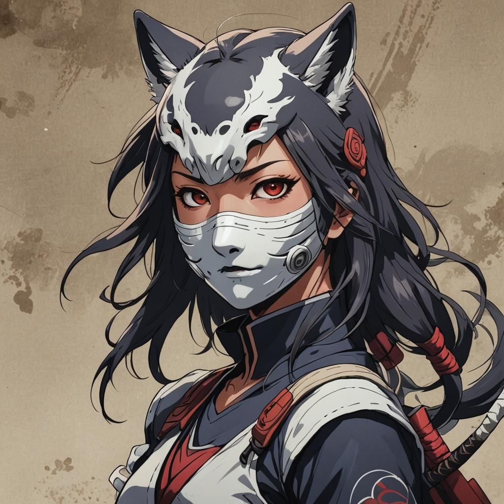 ANBU Kunoichi with Wolf Mask in Anime Style