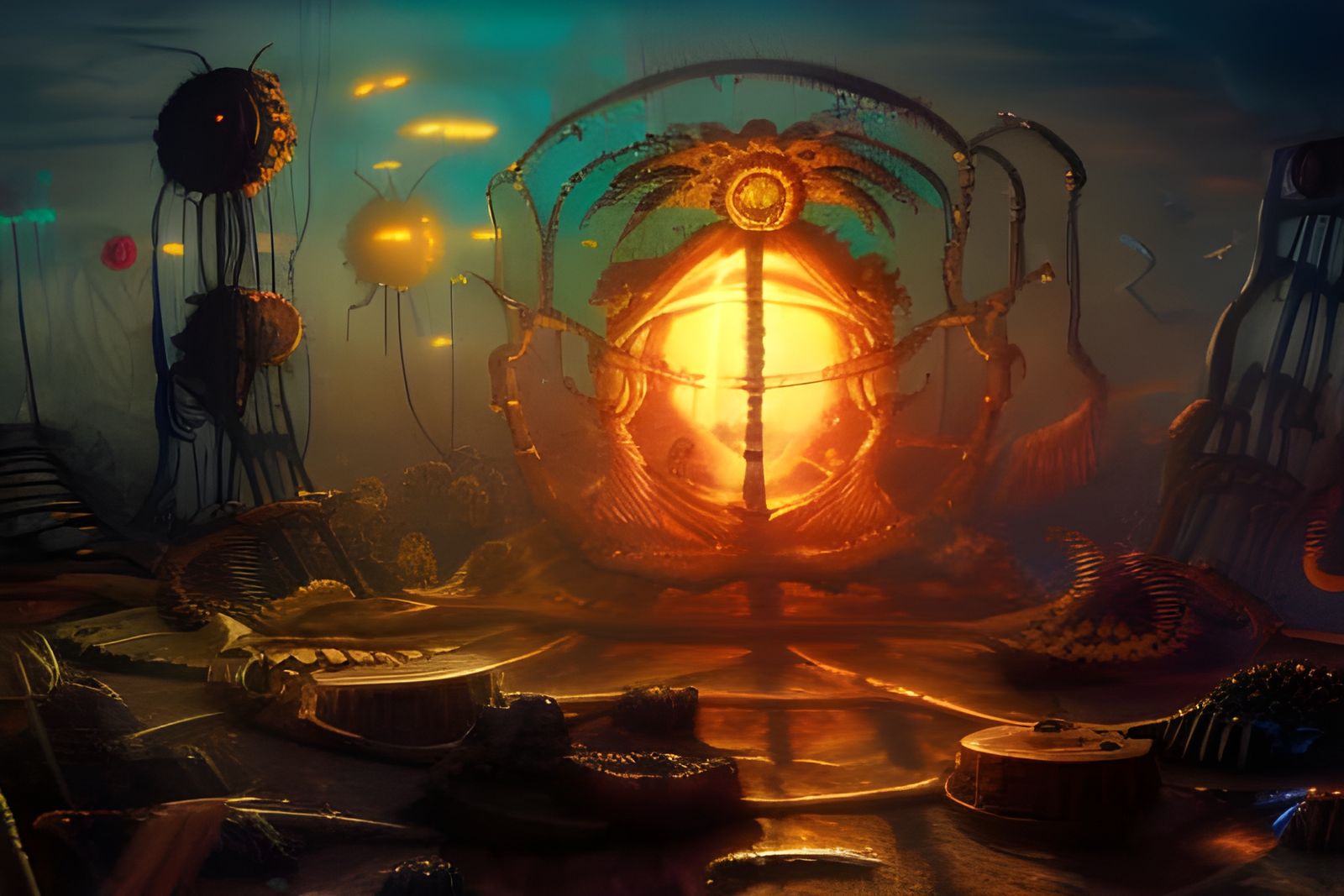 Colossal Jellyfish-Shark War Machine in Deep Sea