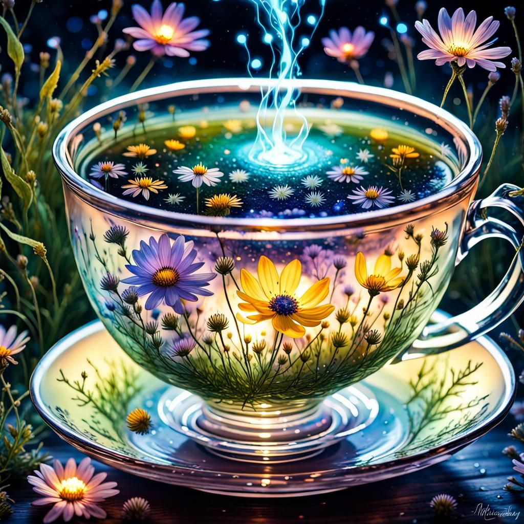 Bioluminescent Garden Inside Glass Teacup