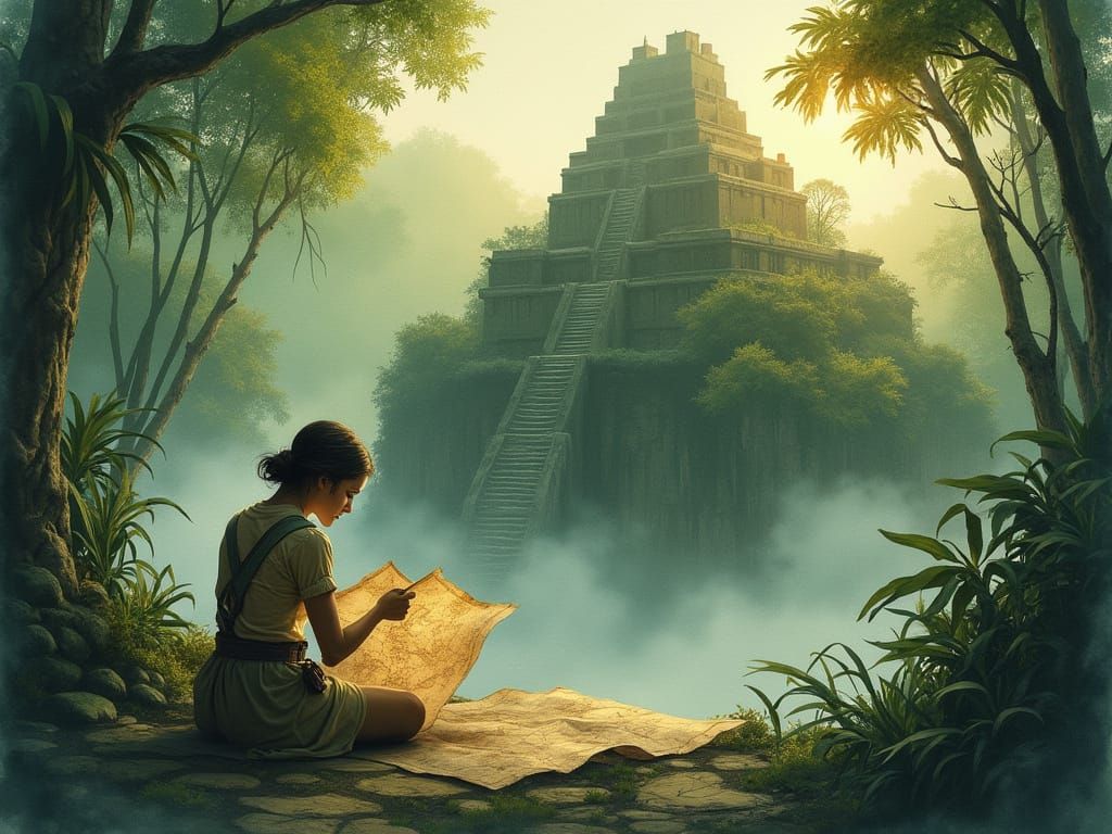 Ancient Temple Exploration in Misty Jungle