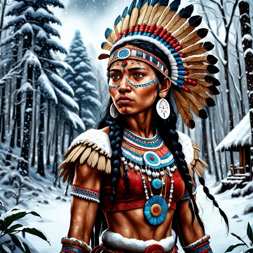 Taino Princess Protecting Her Village in Winter