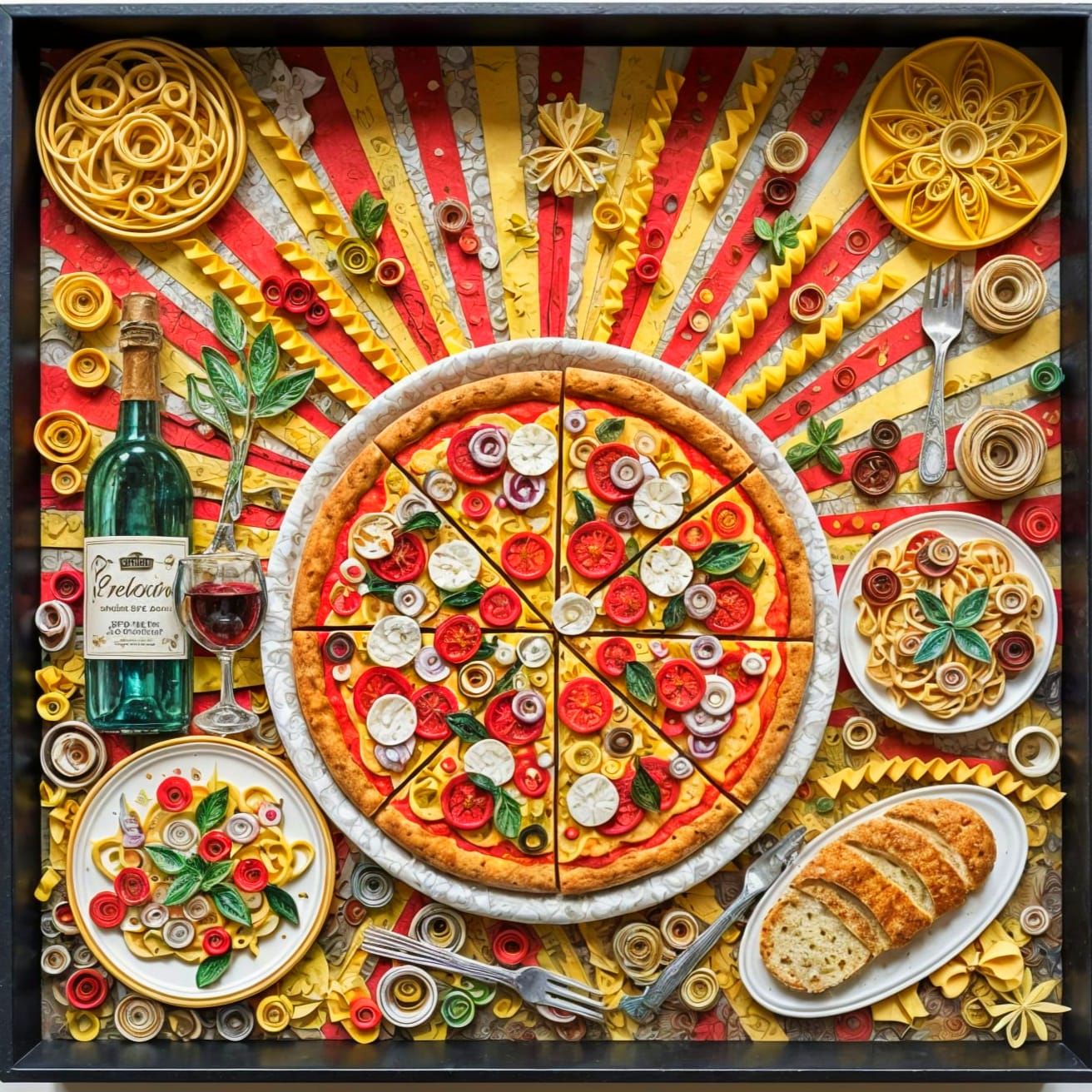 Delicious Pizza in Maximalist Papercraft Collage Style
