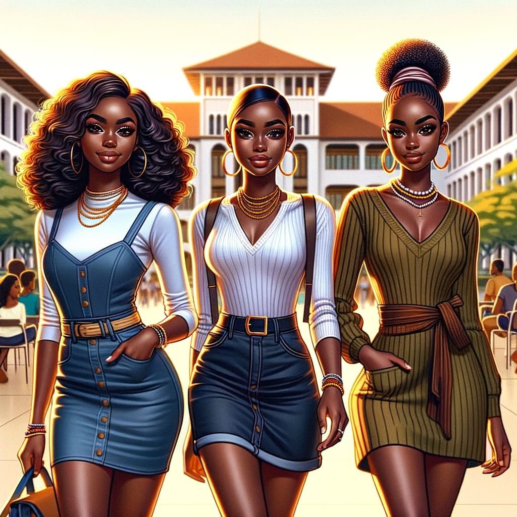 Elegant African Students Walk Confidently at Sunset