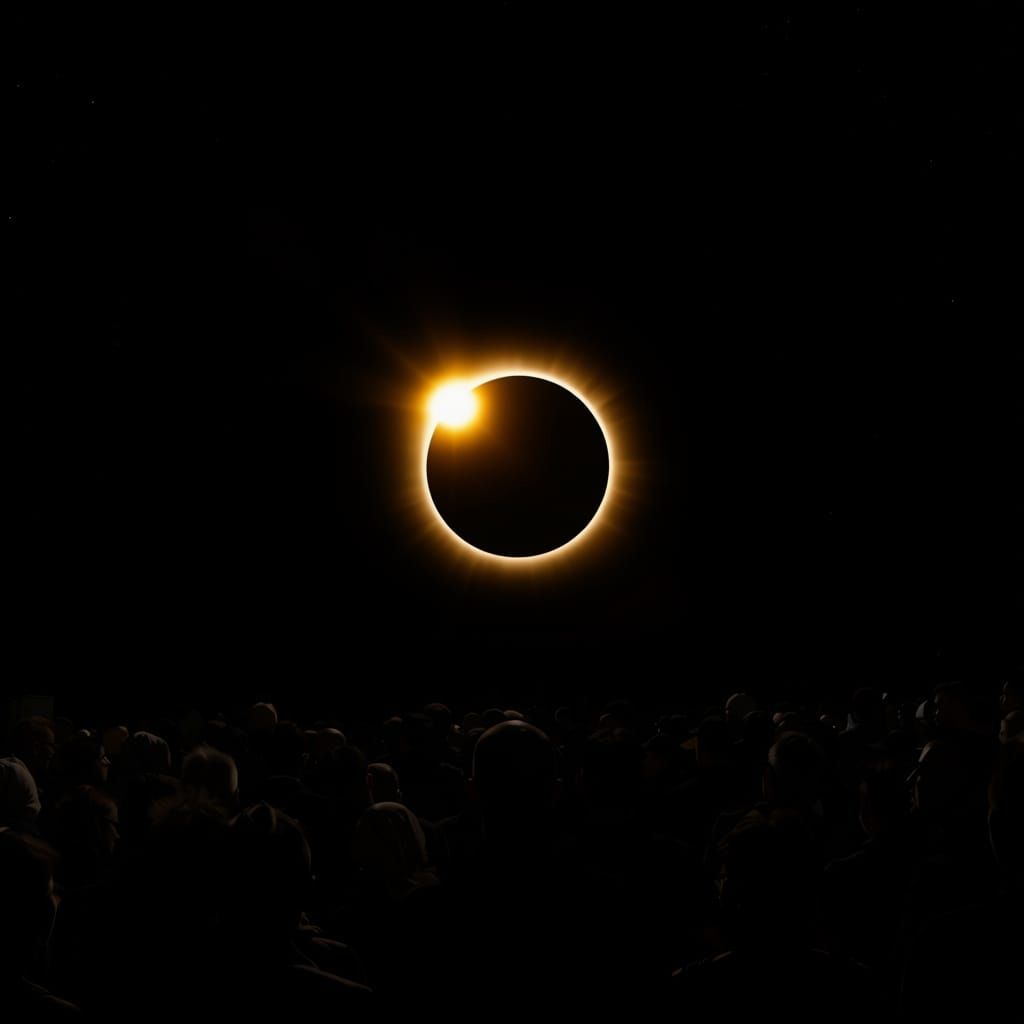 People Witnessing Total Solar Eclipse with Flares