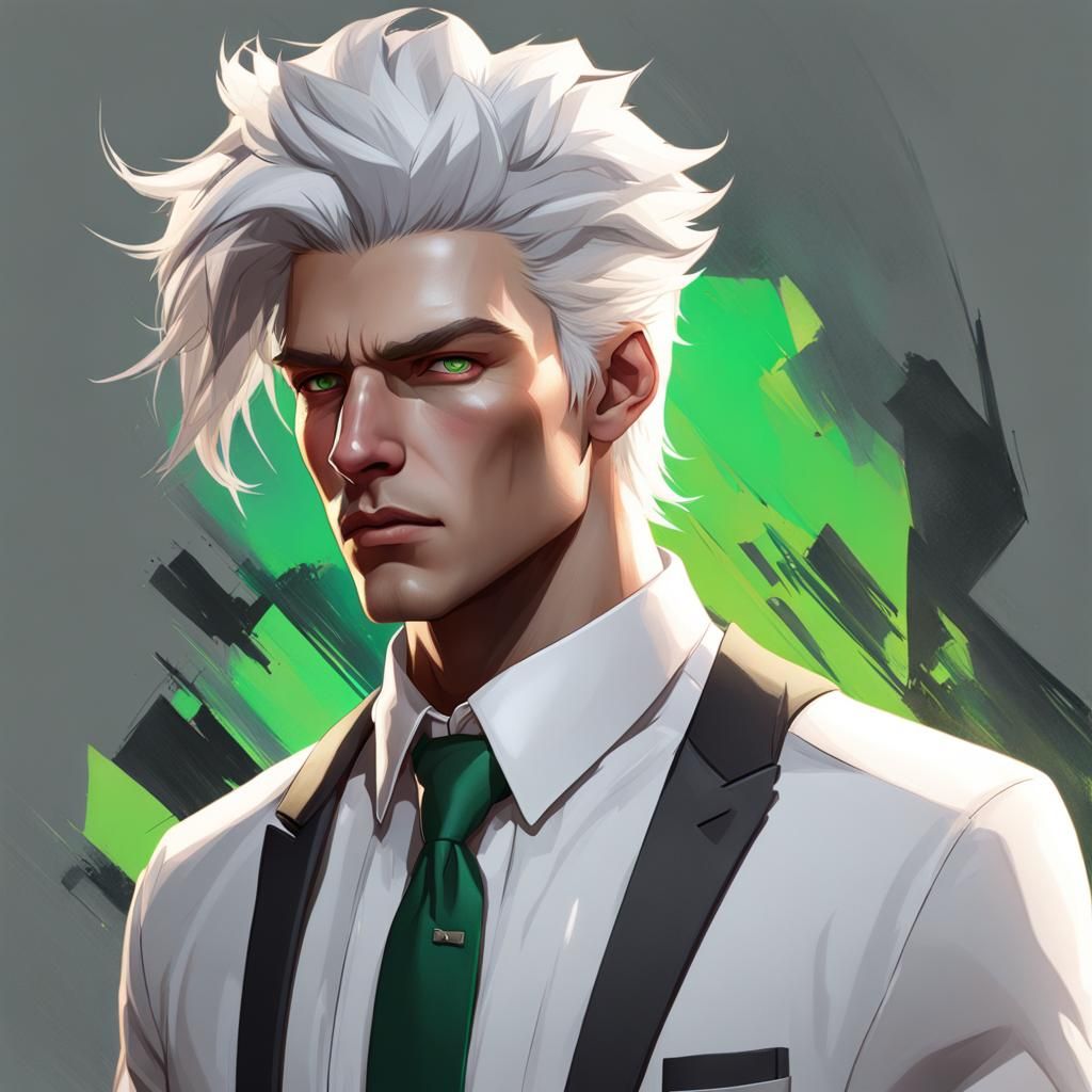 White-Haired Student Portrait in Hyperdetailed Digital Art