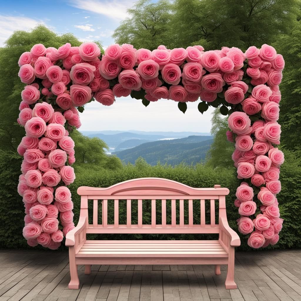Panoramic Rose Bench with Wooden Frame