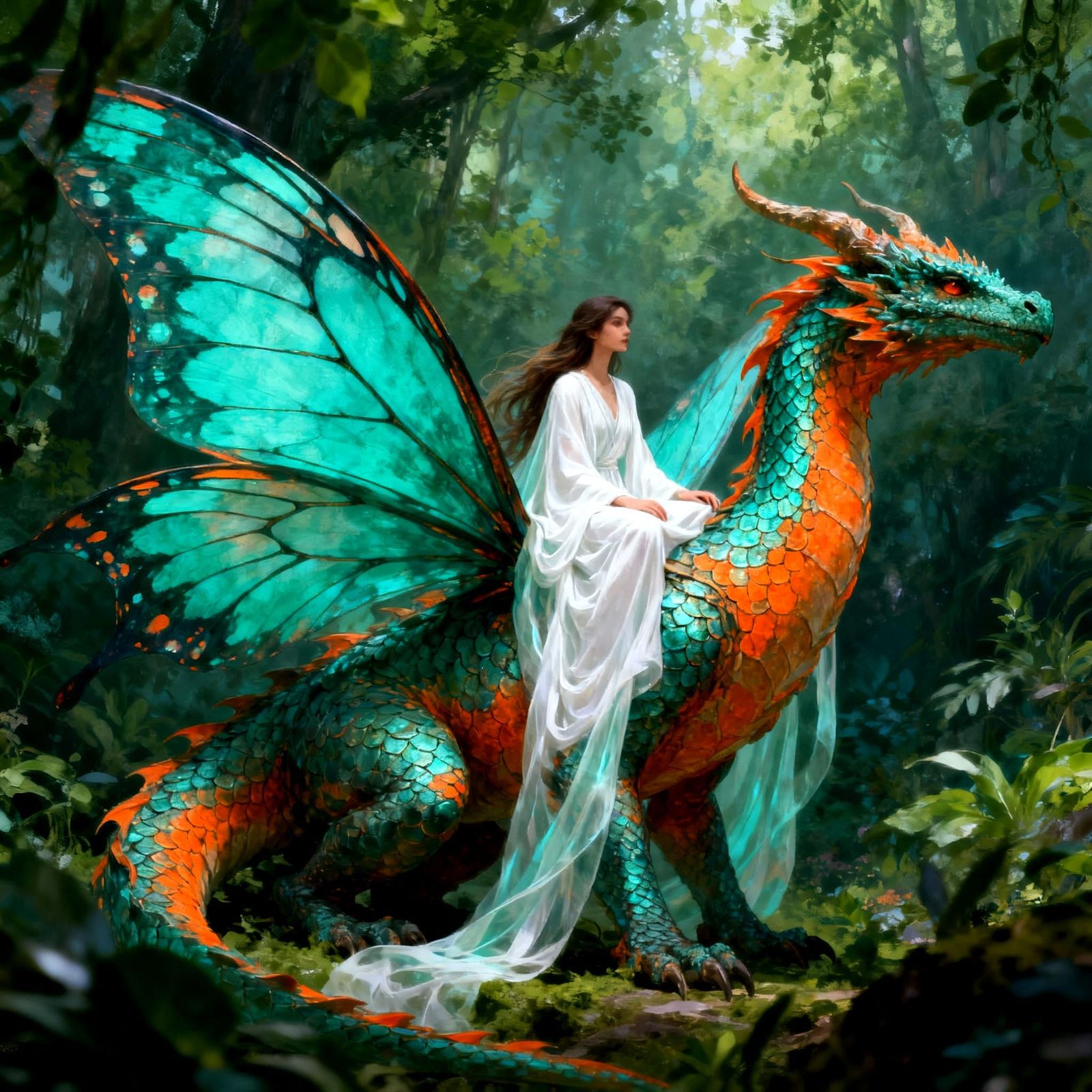 Majestic Butterfly Dragon in Enchanting Forest