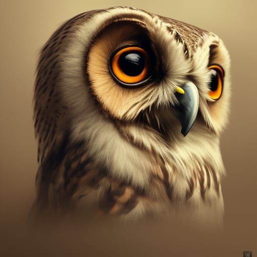 Cute Owl Portrait in Hyperdetailed Splash Art Style