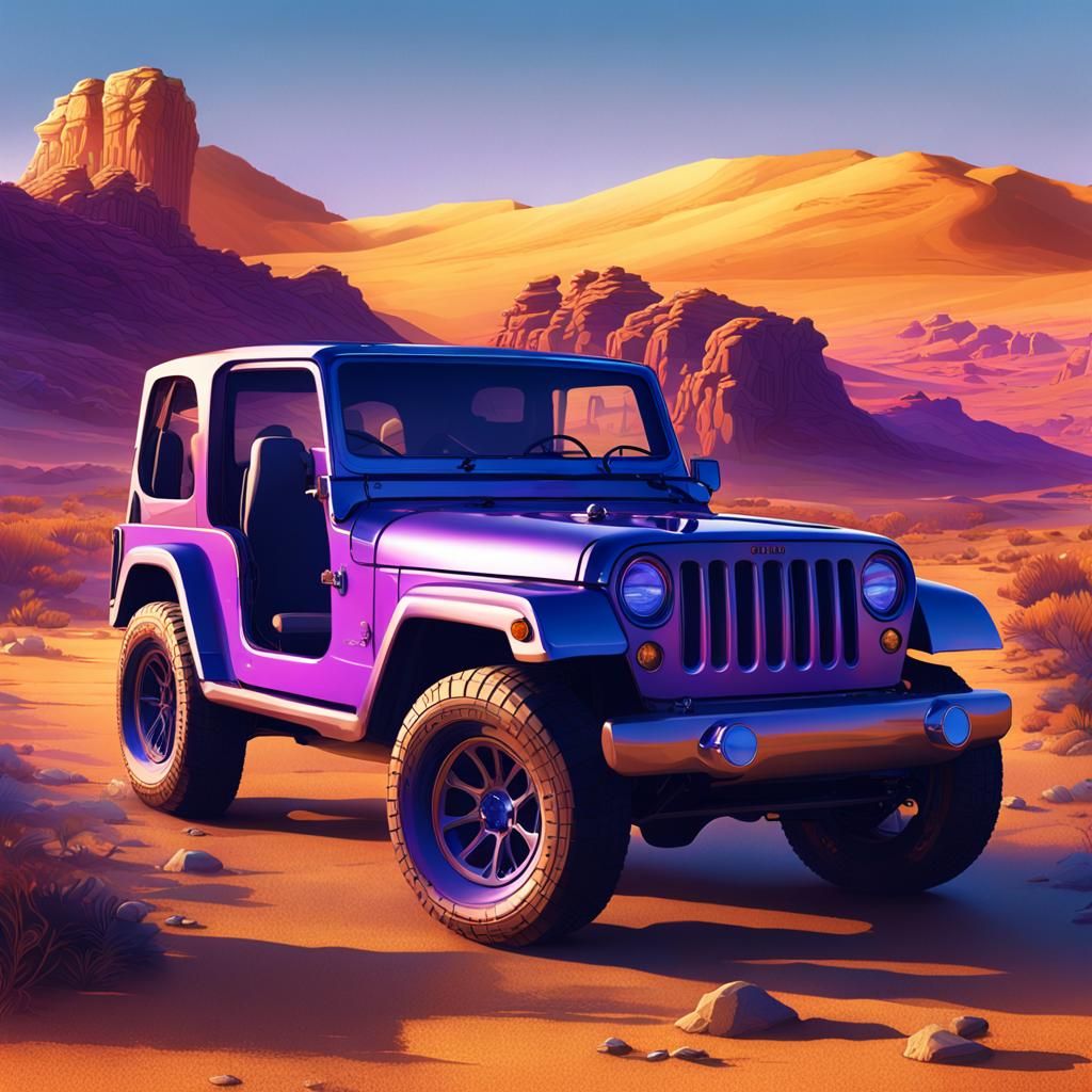 Fantasy Jeep on Desert Road in Digital Painting Style