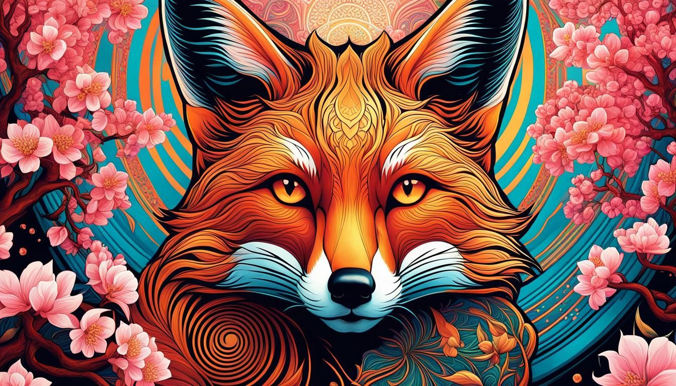 Psychedelic Fox Gazing at Cherry Blossoms in Ukiyo-e Style