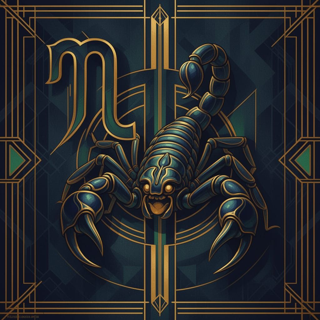 Scorpio Symbol Art Deco Gold Jewel Tones