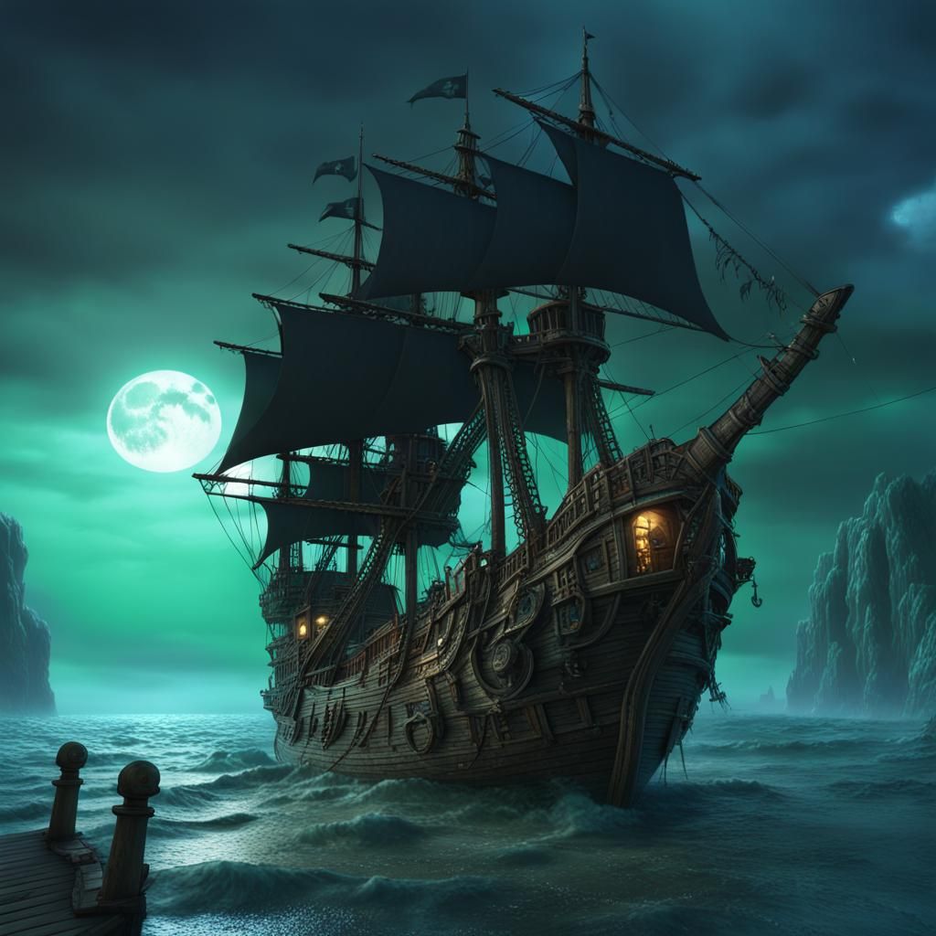 Ghost Pirate Ship on a Stormy Sea