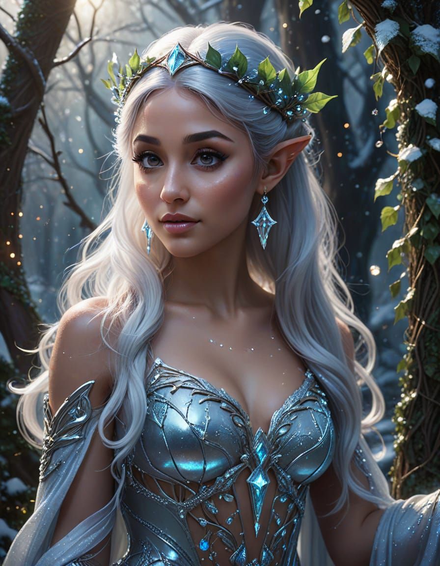 Elf Princess Ariana Grande in Snowy Middle Earth Forest