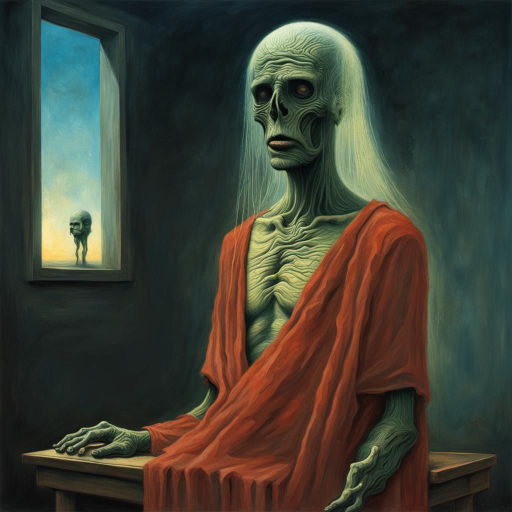 Surreal Zombie Bonsai Tree in Dark Surrealism Style