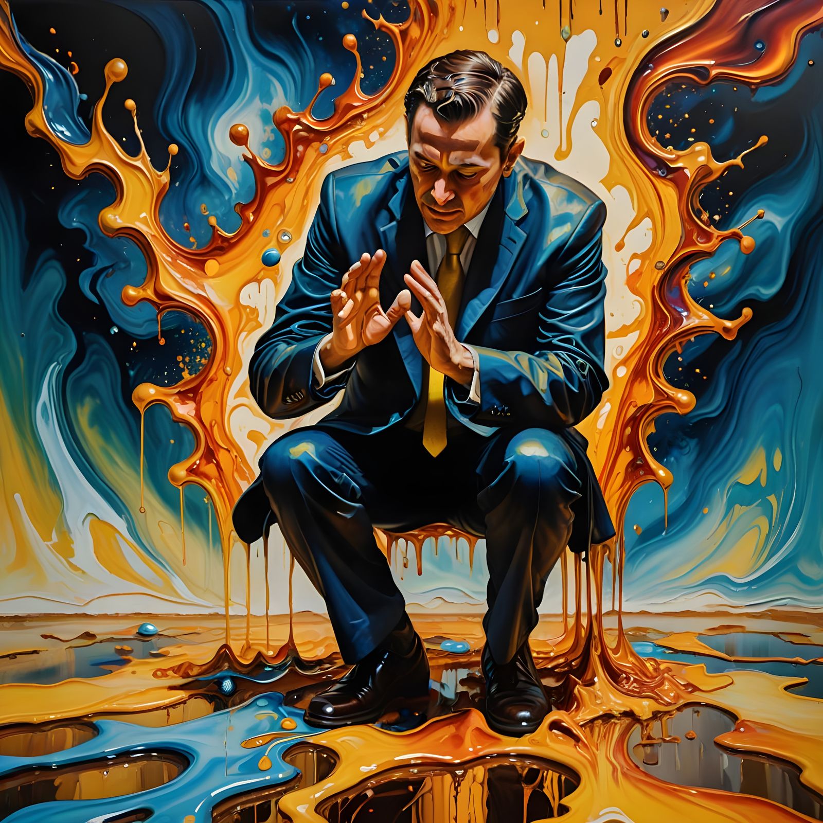 Man Liquifying in Surreal Salvador Dali Style