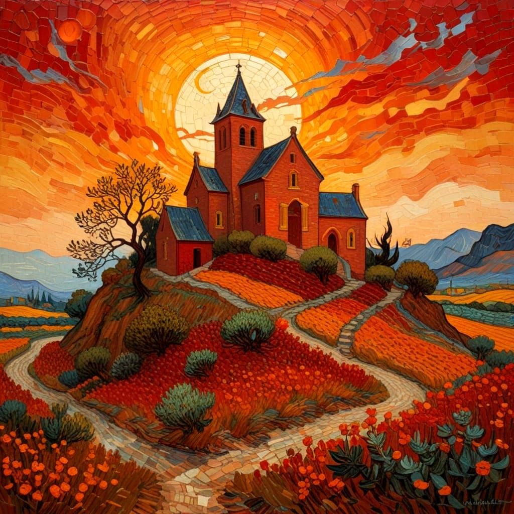 Vincent Van Gogh Inspired Landscape in Vibrant Colors