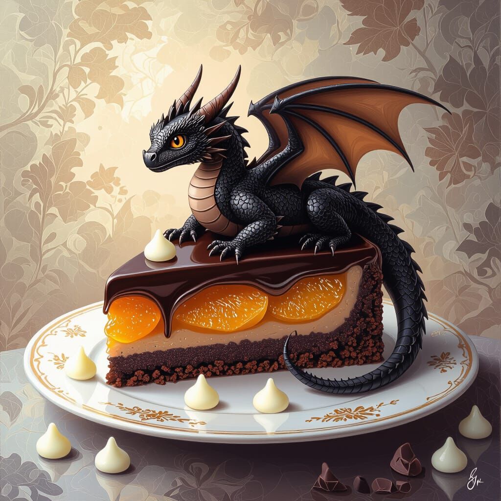 Chocolate Dragon on Sacher Torte: Matte Painting