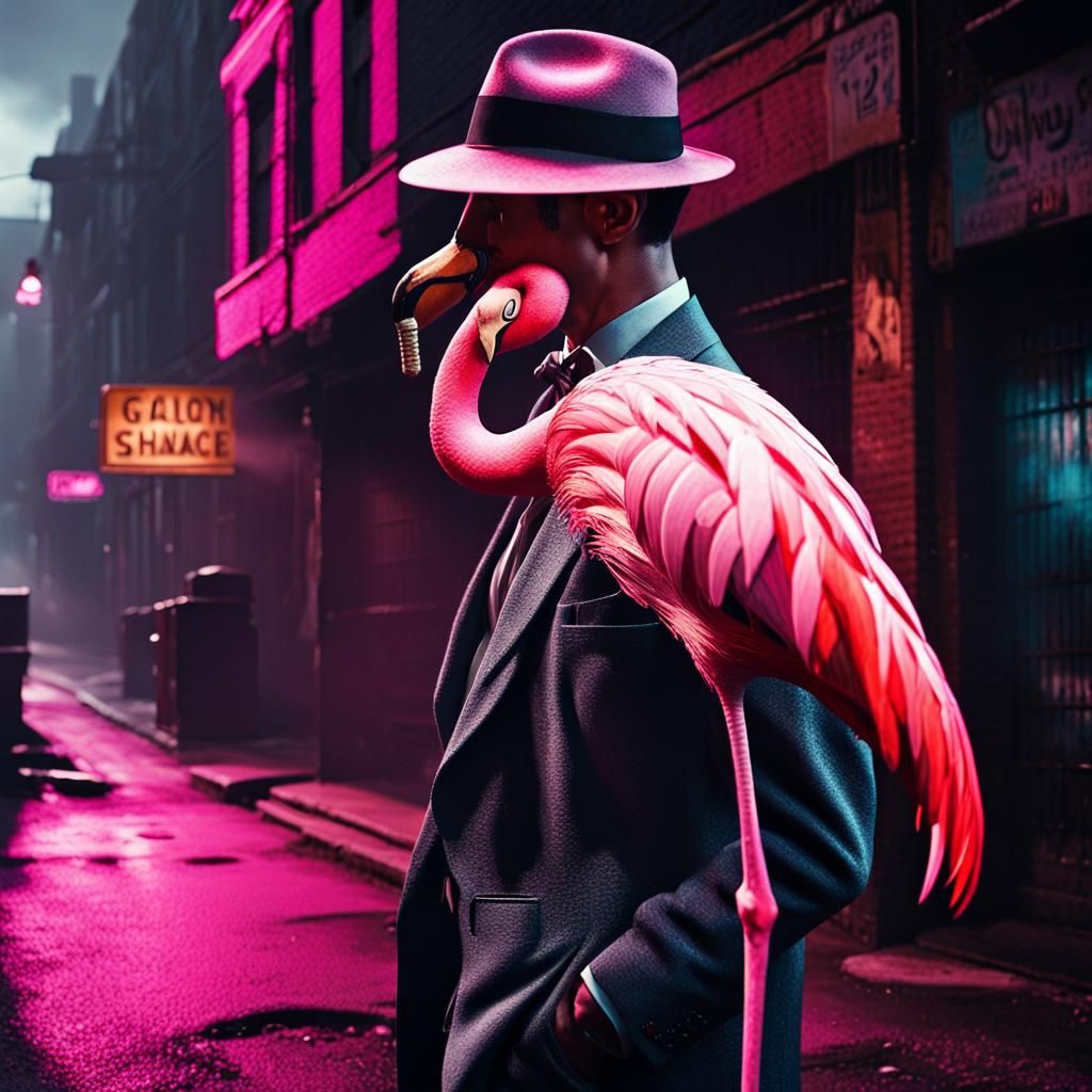 Pink Flamingo Gangster in Film Noir Style