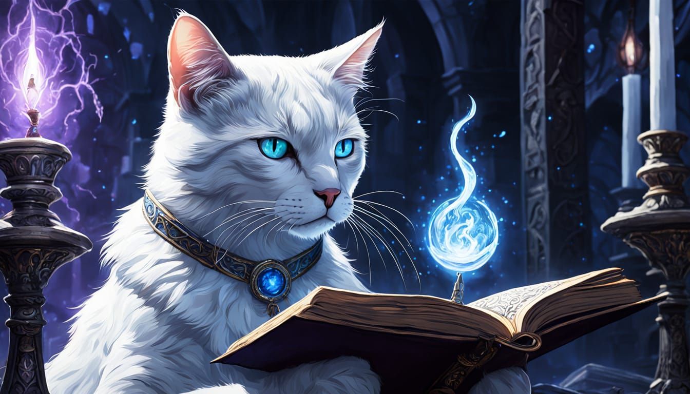 Regal Cat Sorceress Casts Spell in Comic Book Style