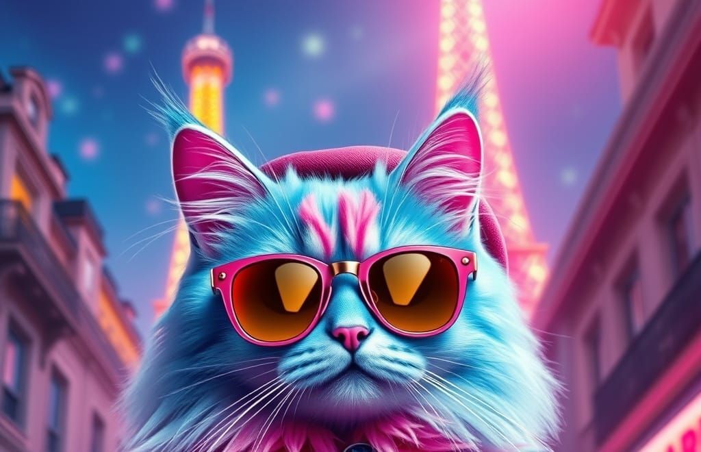Electric Persian Cat Promotes Paris in Bold Hues