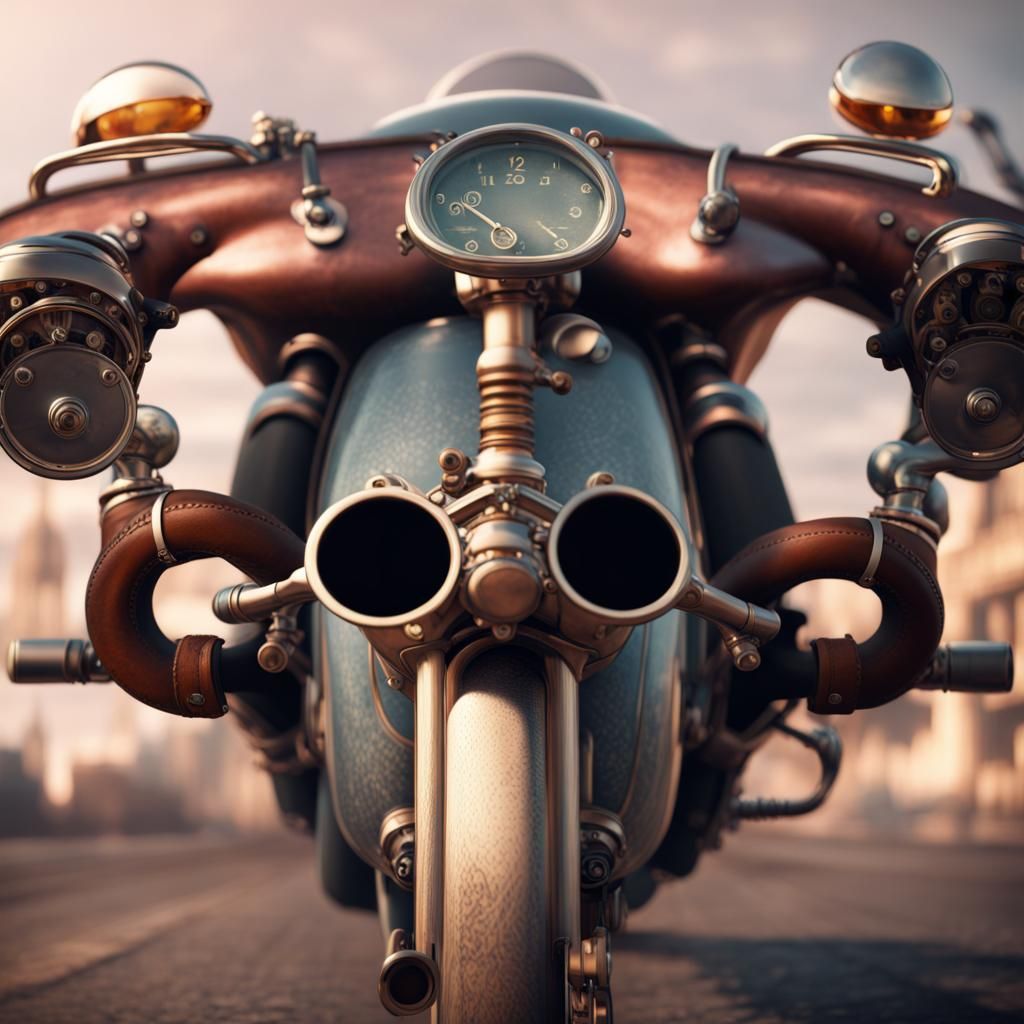 Steampunk 1950s Cafe Racer Bike in Detailed Matte Painting