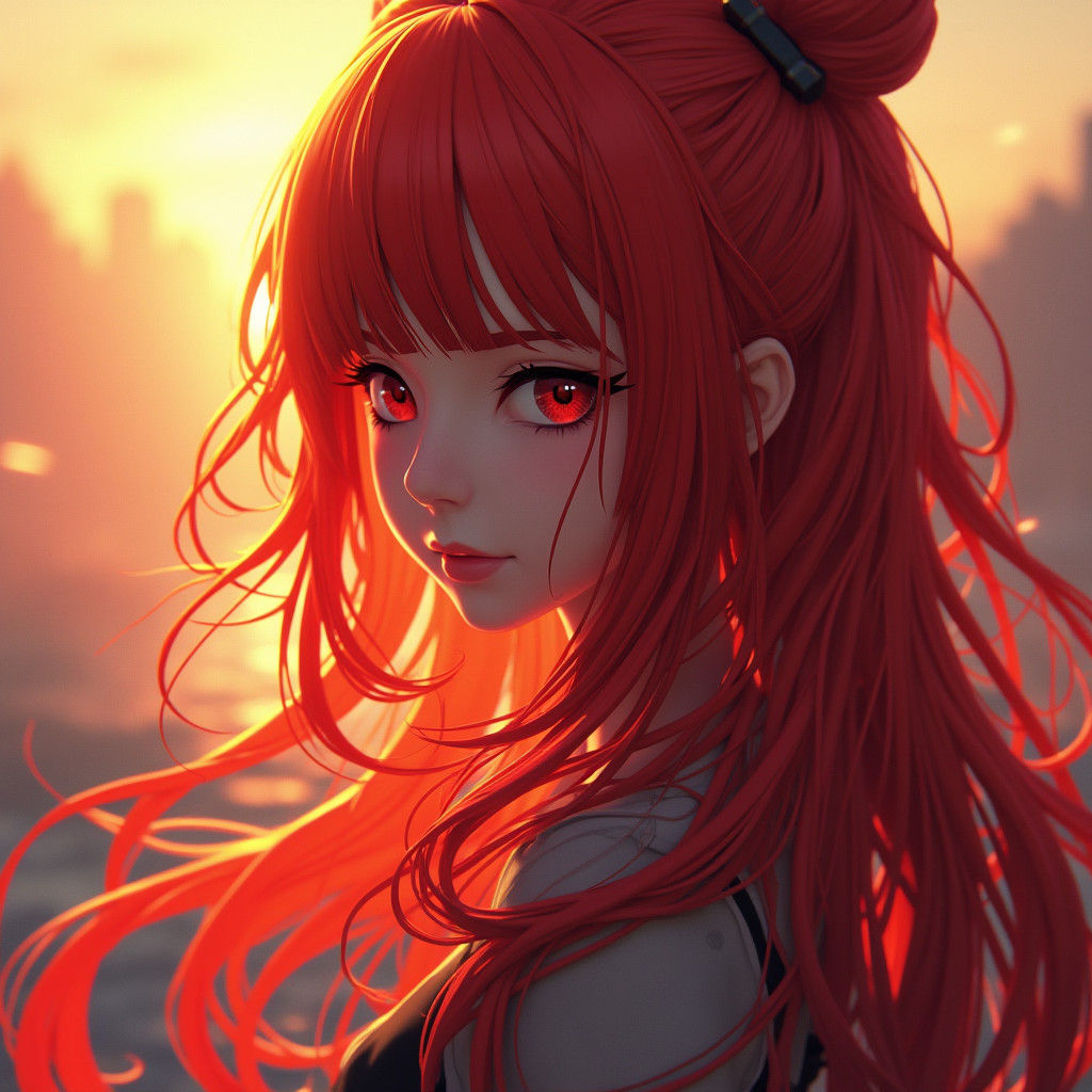 Fiery Red Hair in 3D Anime Style