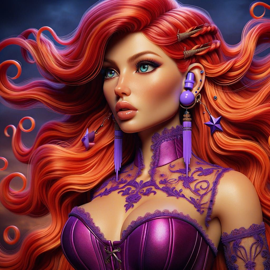 Stylized Curvy Woman with Braids in Fantasy Art