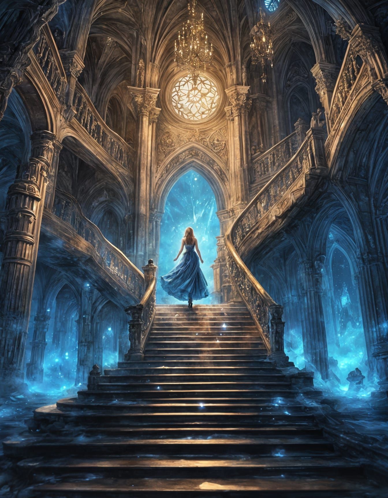 Ethereal Ascent to Gothic Castle: Digital Fantasy Art