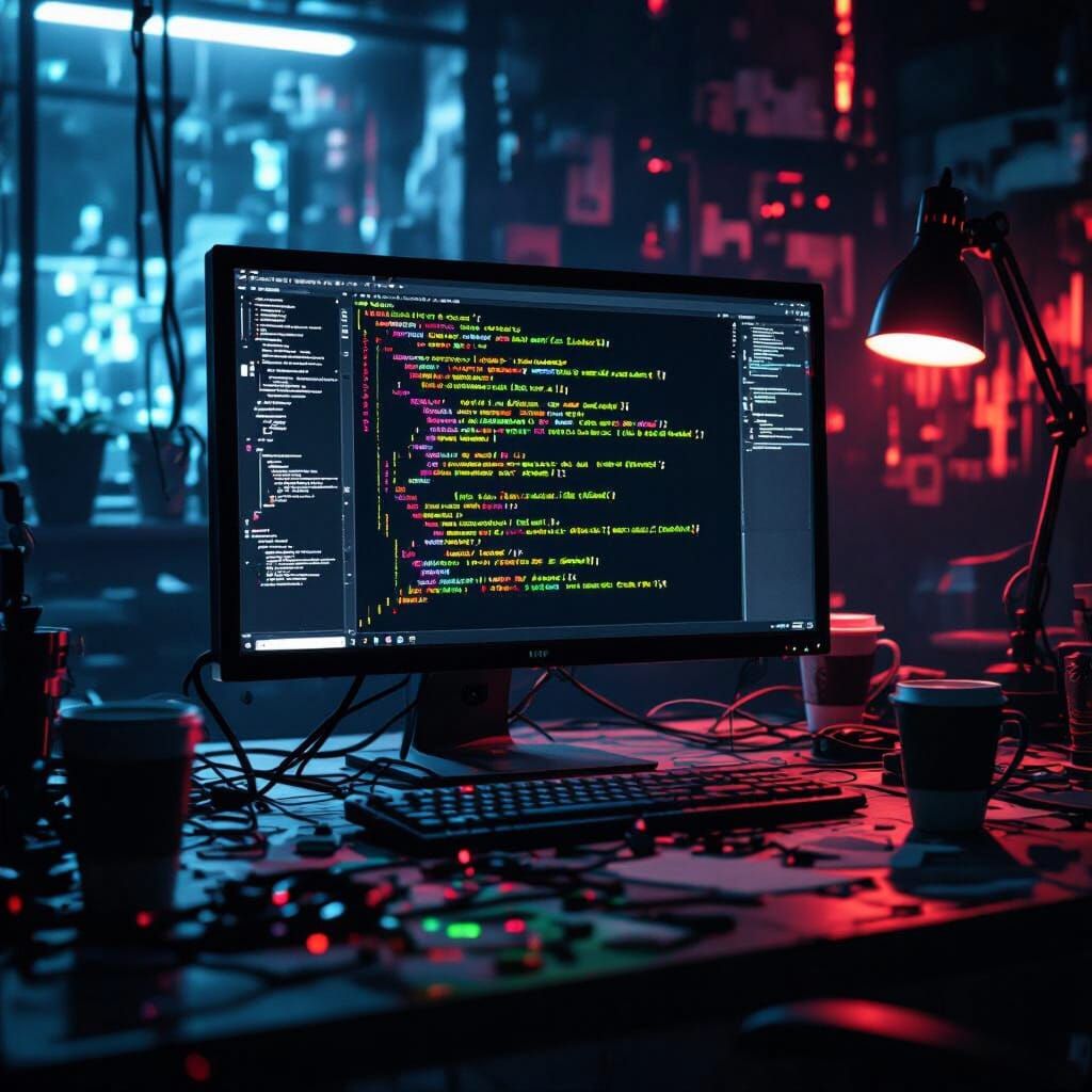 Cyberpunk Room With Glitching AI Errors