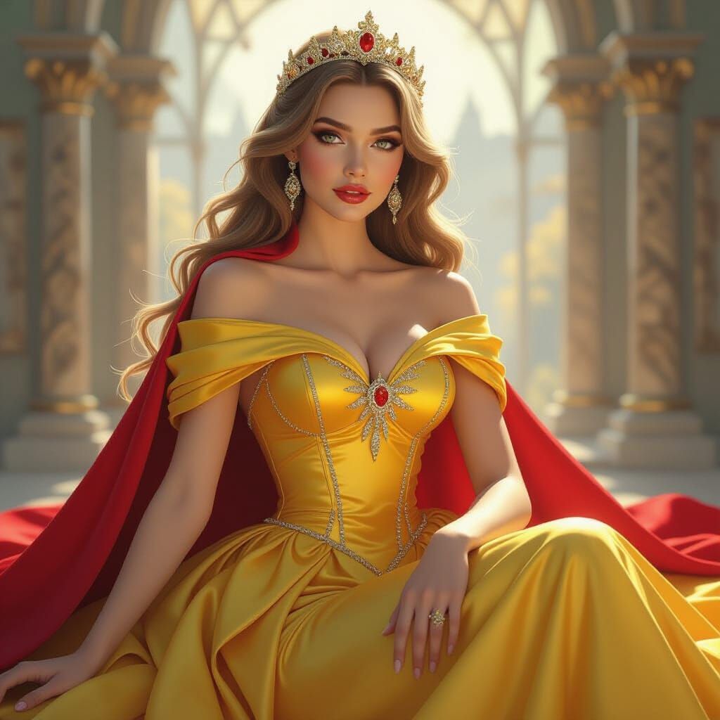 Sleeping Beauty in Crystal Gown with Red Cape