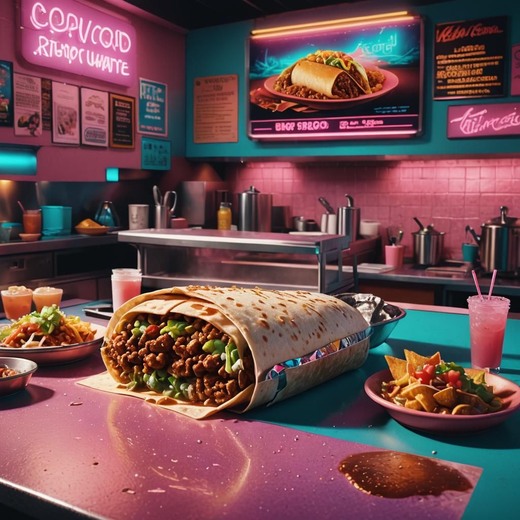 90s Vaporwave Mexican Restaurant Burrito Meal