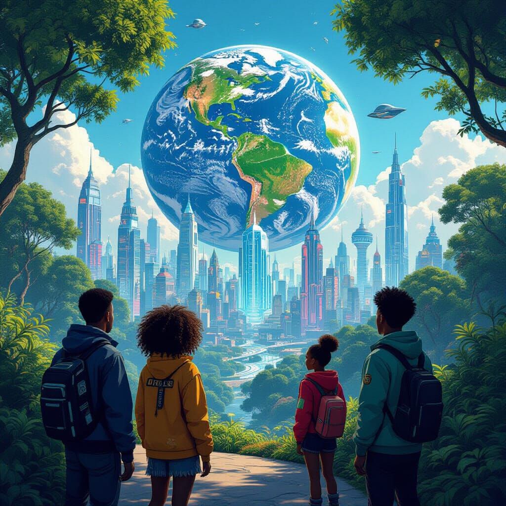 Thriving Earth with Future Cities in Afrofuturism Style