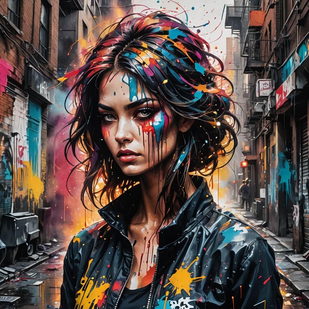 Powerful Woman in Desolate City: Urban Street Art